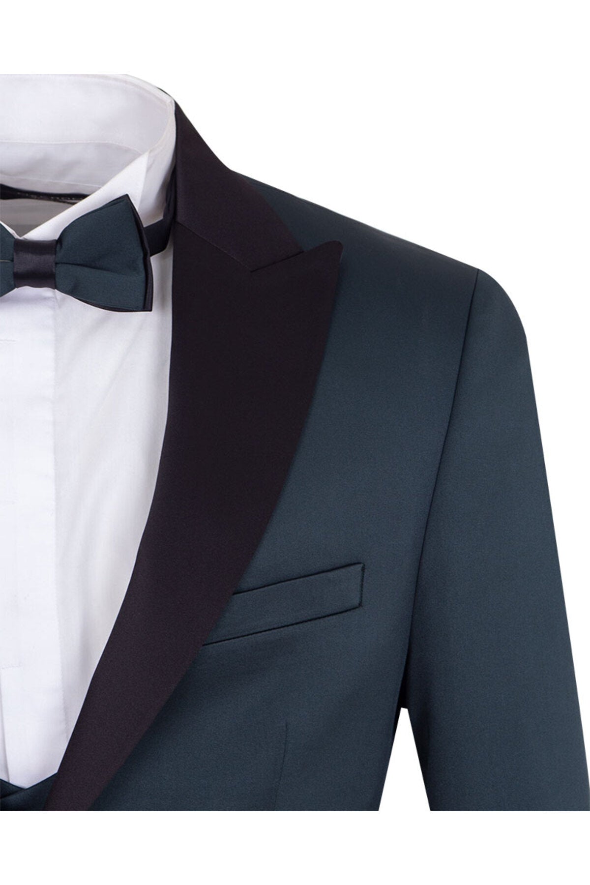 Erkek Slim Fit 3’lü Smokin Seti - Ceket + Yelek + Papyon - Haki