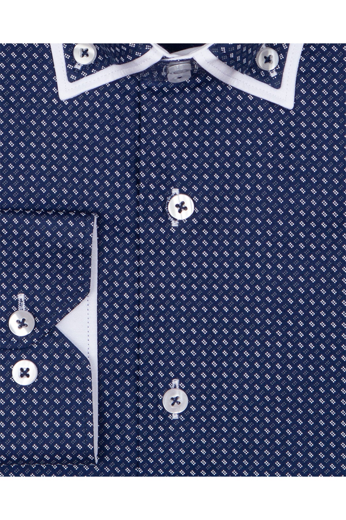 Lacıvert Tasarım Detaylı Slim Fit Erkek Gömlek