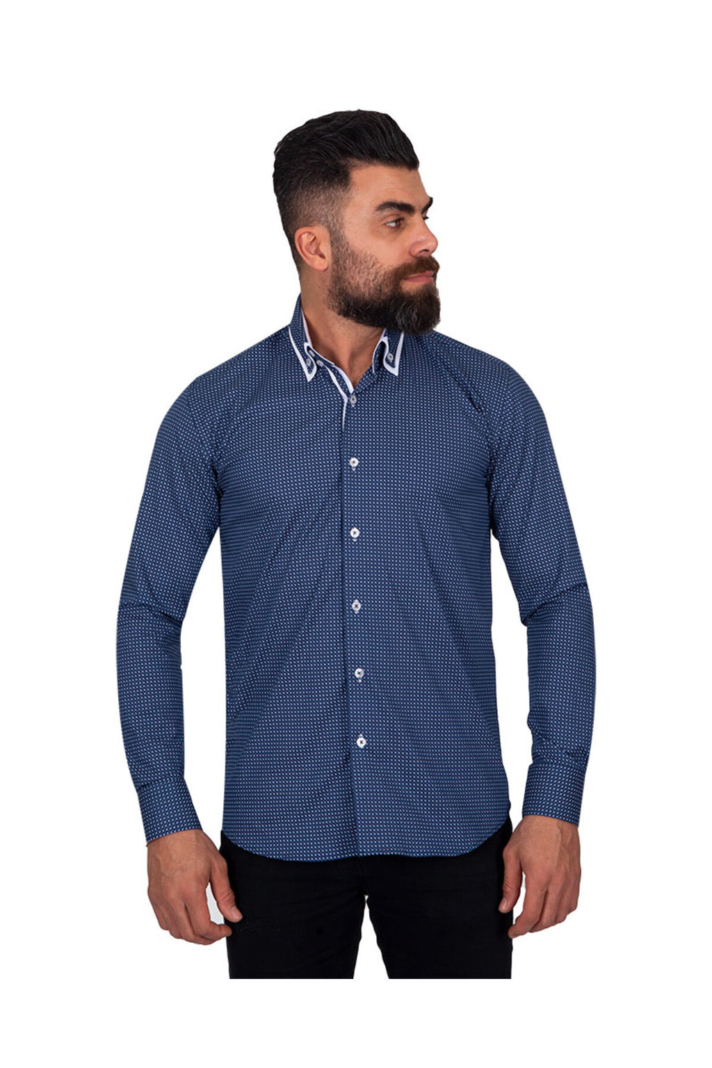 Lacıvert Tasarım Detaylı Slim Fit Erkek Gömlek