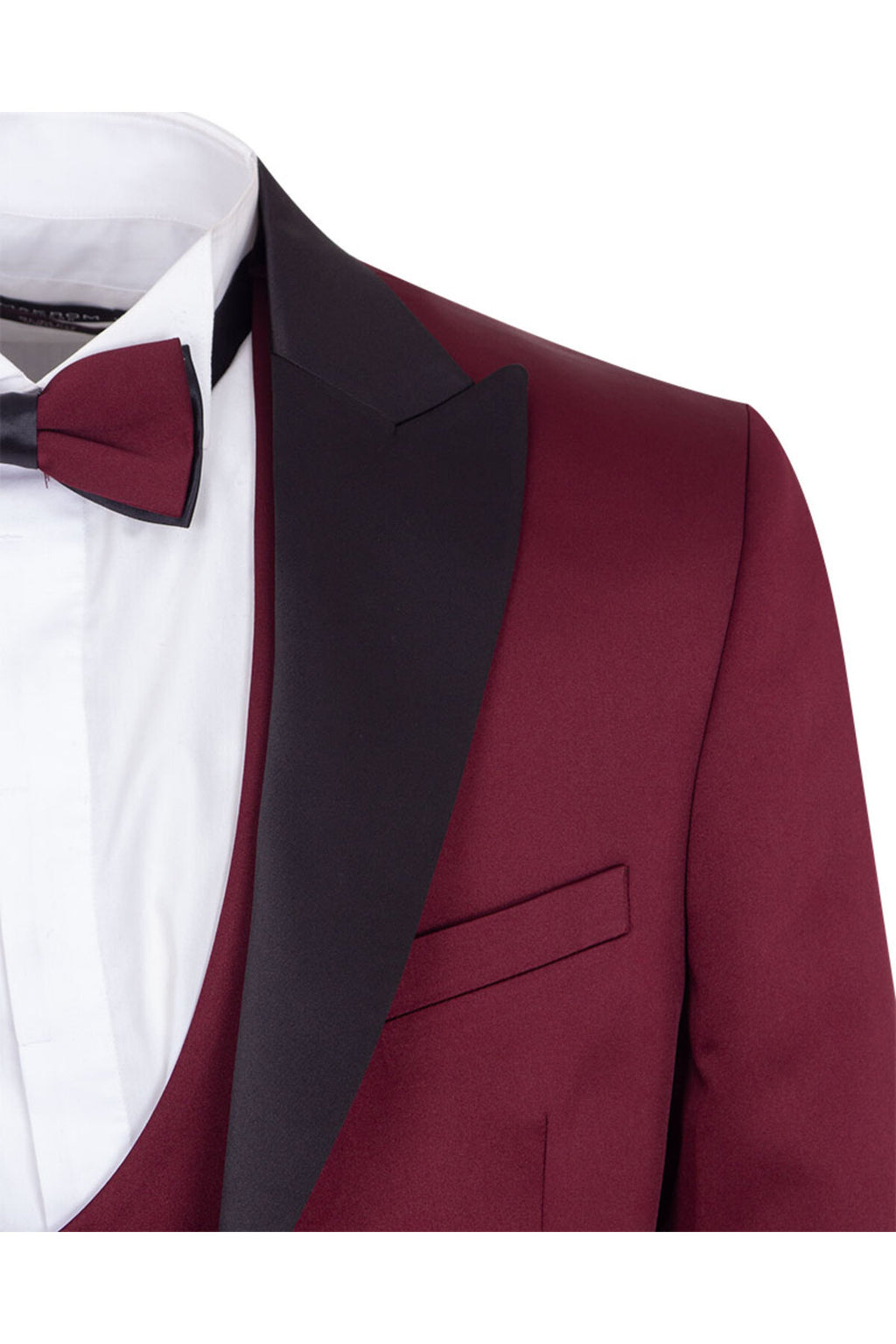 Erkek Slim Fit 3’lü Smokin Seti - Ceket + Yelek + Papyon - Bordo