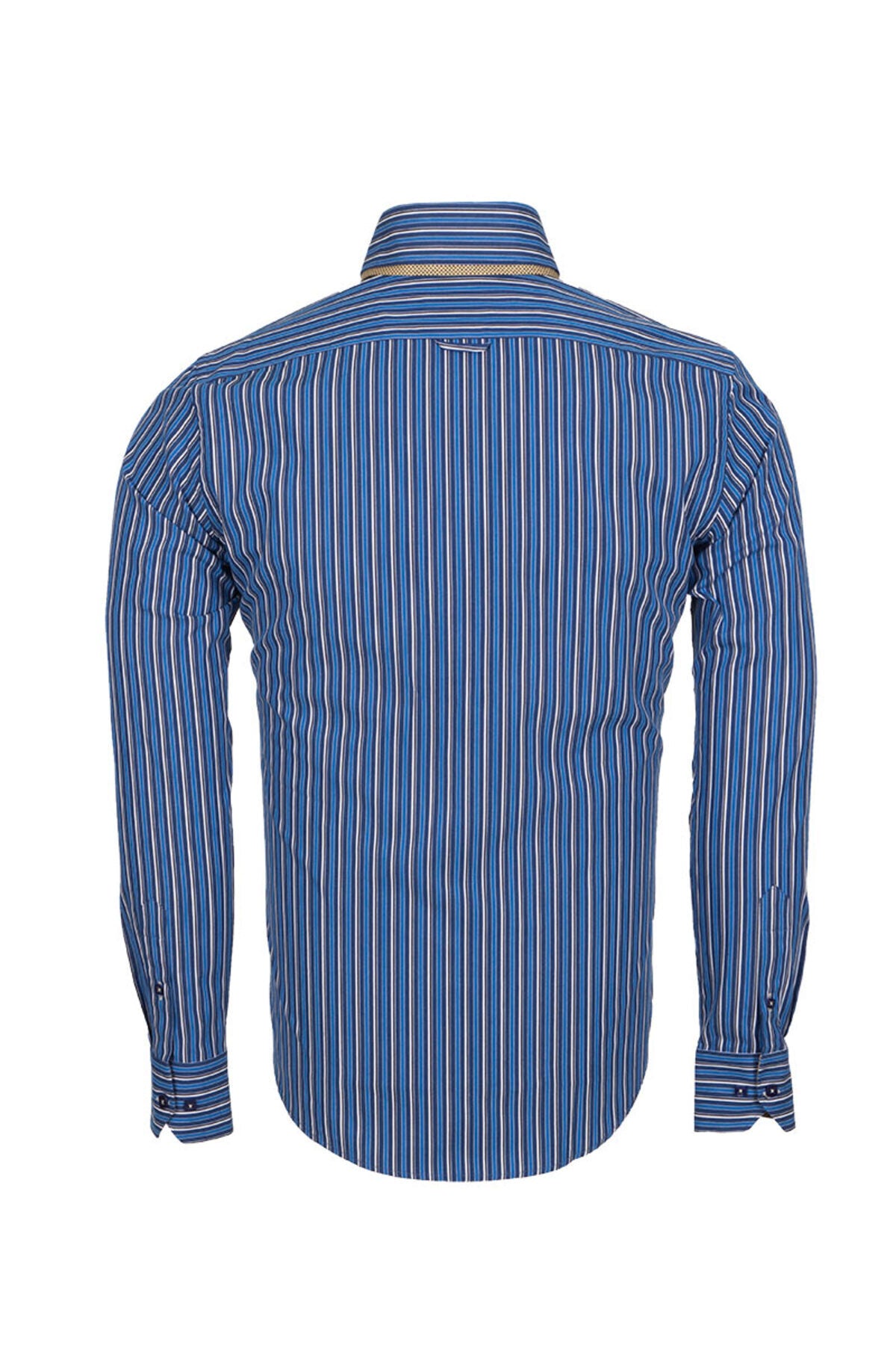 Premium Seri %100 Pamuk Slim Fit Double Yaka Çizgili Gömlek
