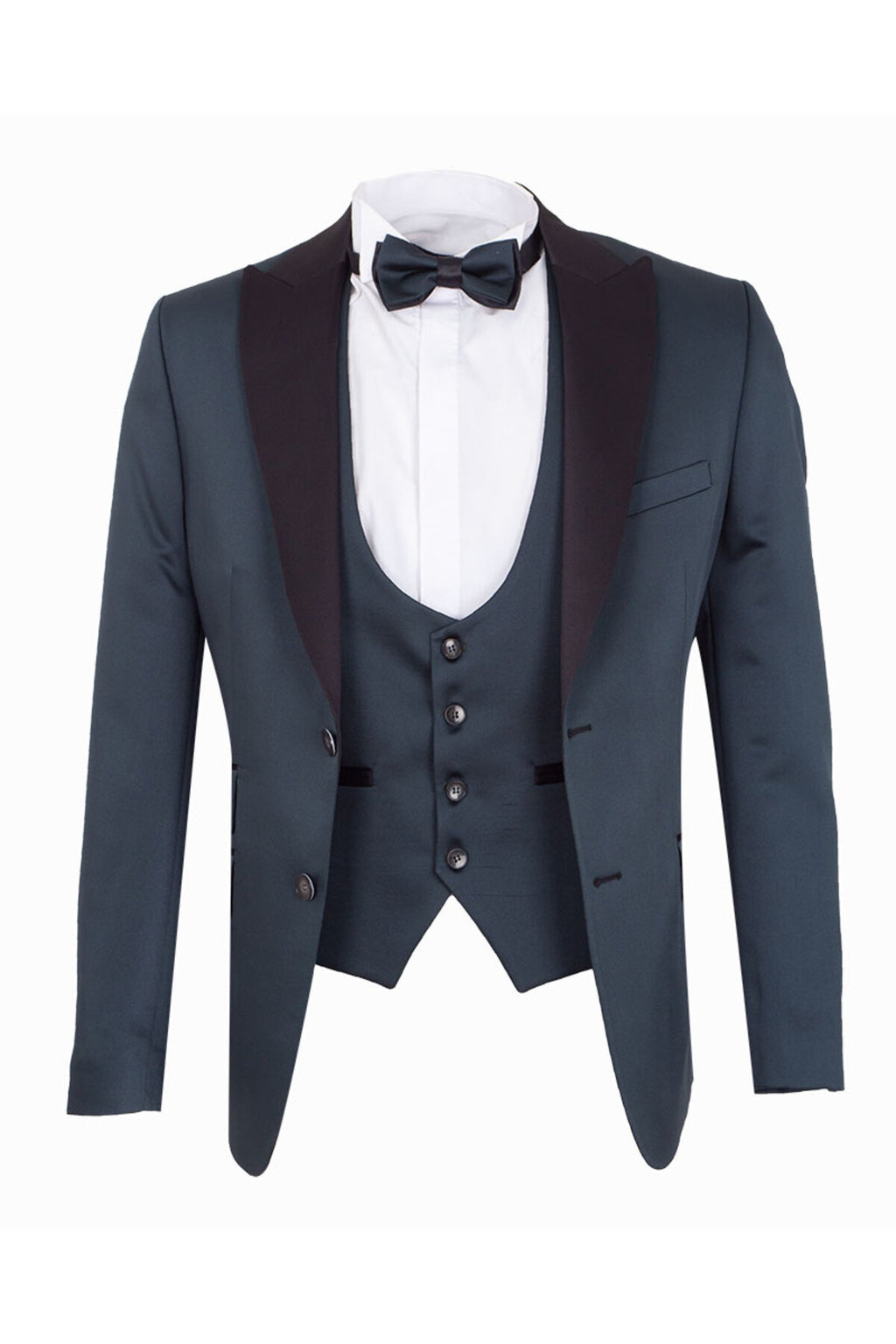Erkek Slim Fit 3’lü Smokin Seti - Ceket + Yelek + Papyon - Haki