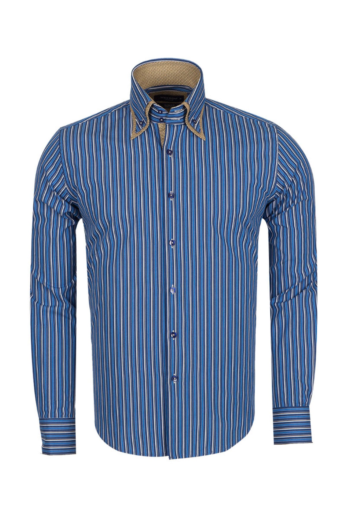 Premium Seri %100 Pamuk Slim Fit Double Yaka Çizgili Gömlek