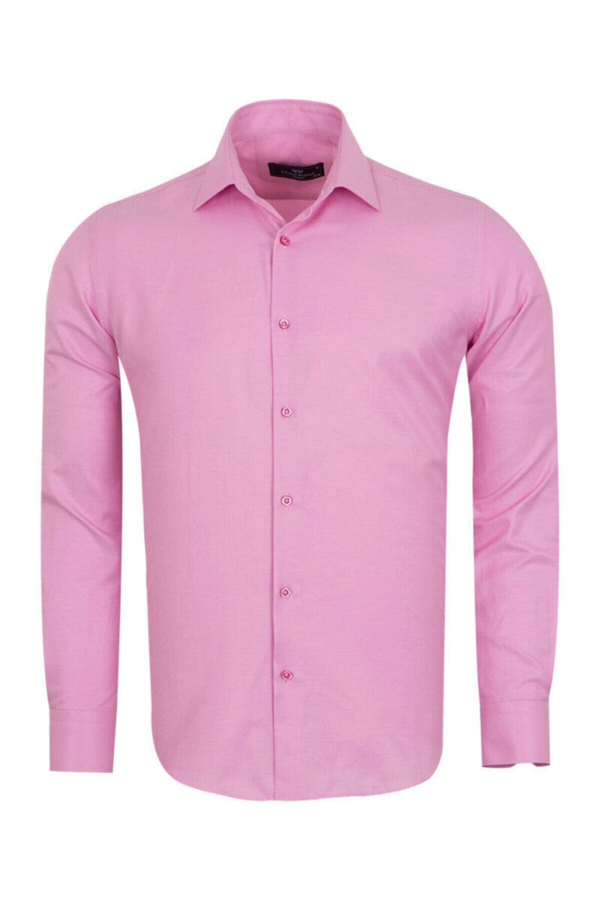 Erkek Pembe Slim Ve Regular Fit Pamuklu Uzun Kollu Gömlek
