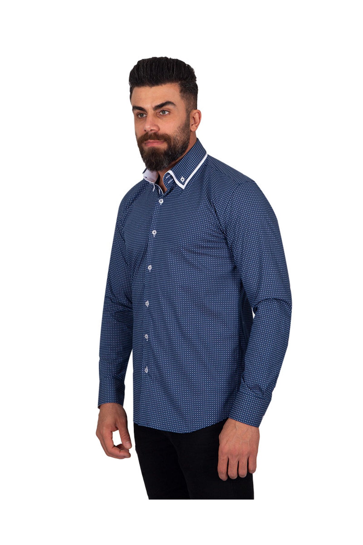 Lacıvert Tasarım Detaylı Slim Fit Erkek Gömlek