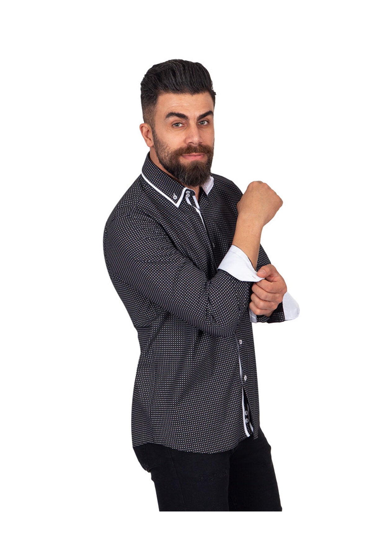 Siyah Tasarım Detaylı Slim Fit Erkek Gömlek
