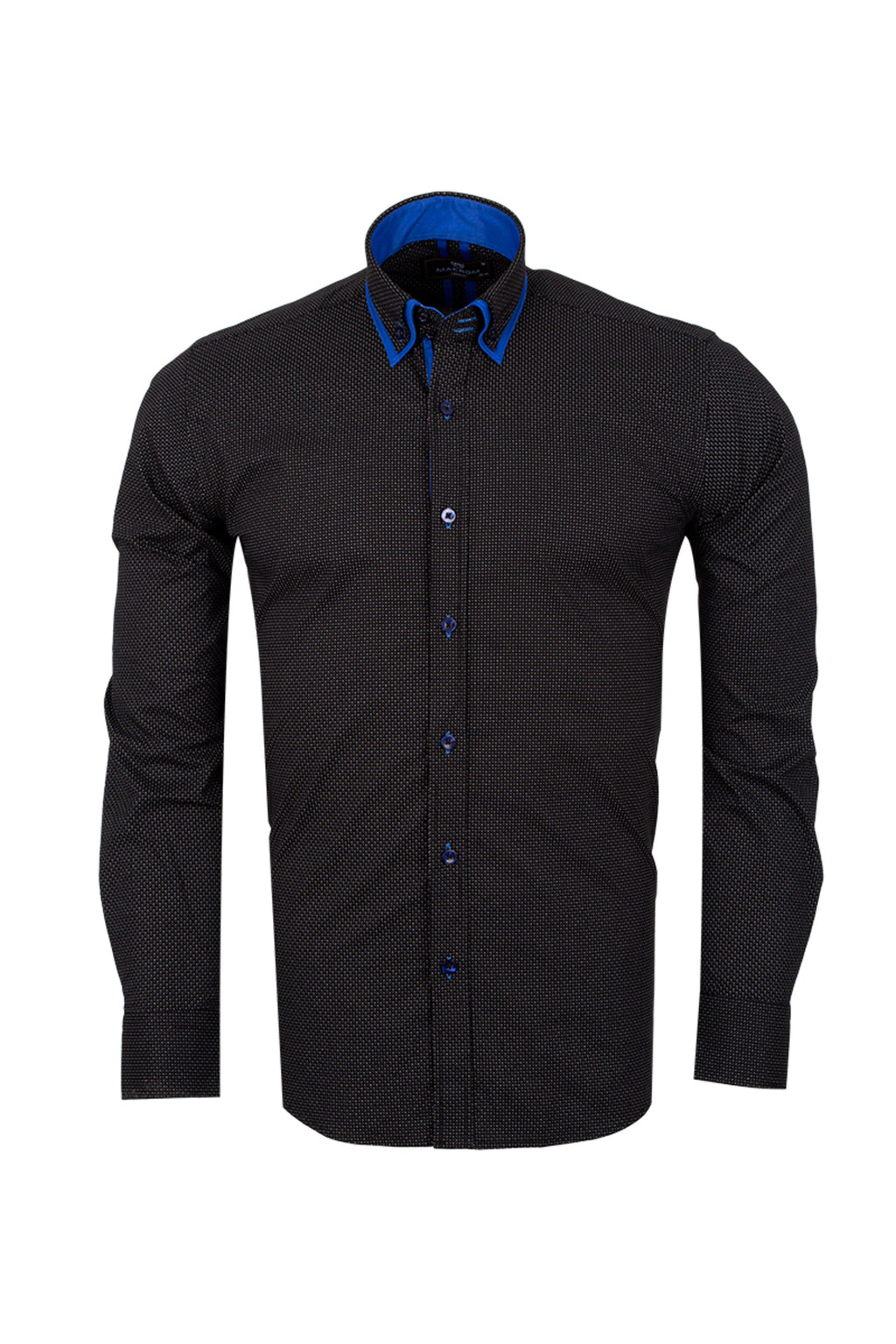 Modern Fit Çift Yaka Tasarımlı Siyah Mikro Desenli Gömlek