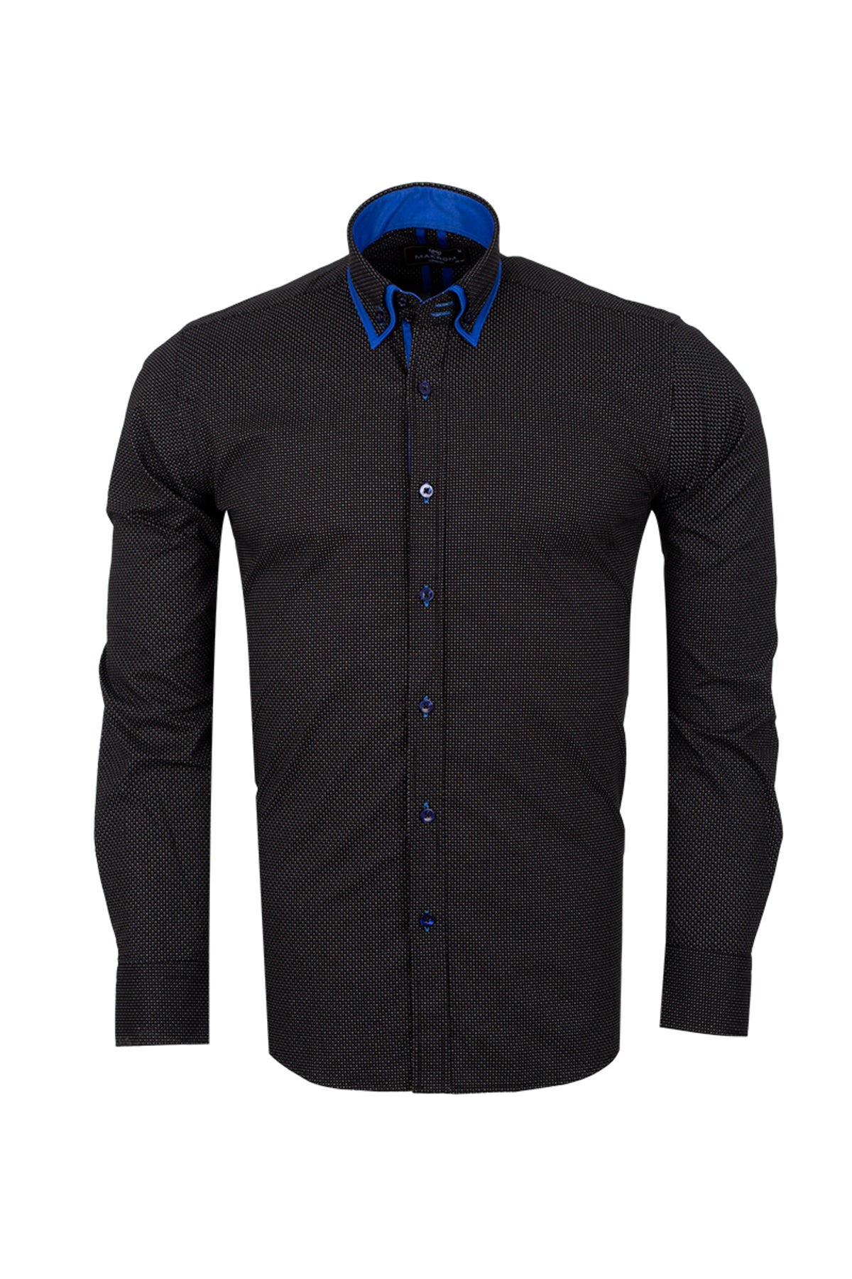 Modern Fit Çift Yaka Tasarımlı Siyah Mikro Desenli Gömlek
