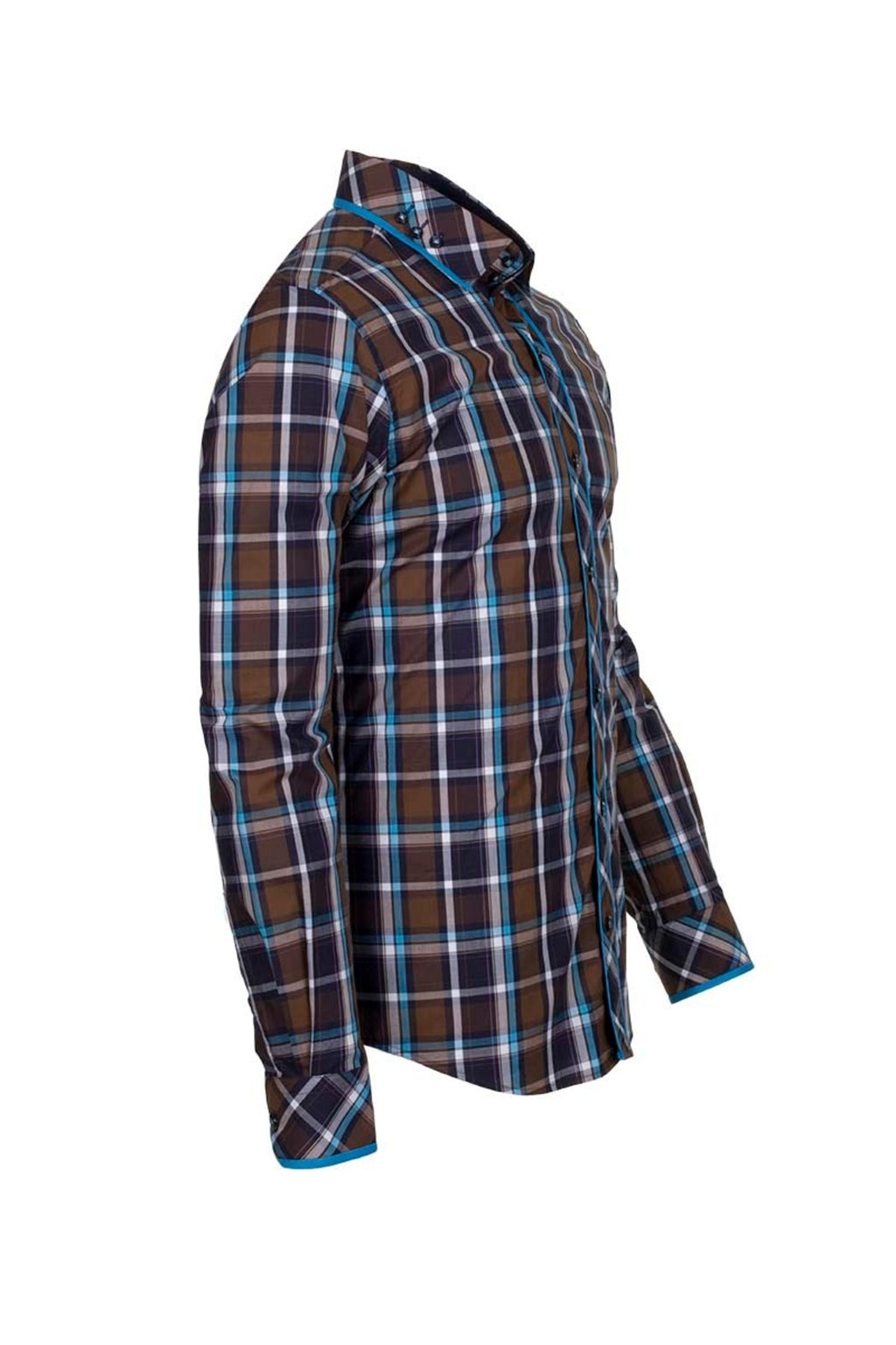 Erkek Kahverengi Kareli Slim Fit %100 Pamuk Casual Tasarım Gömlek