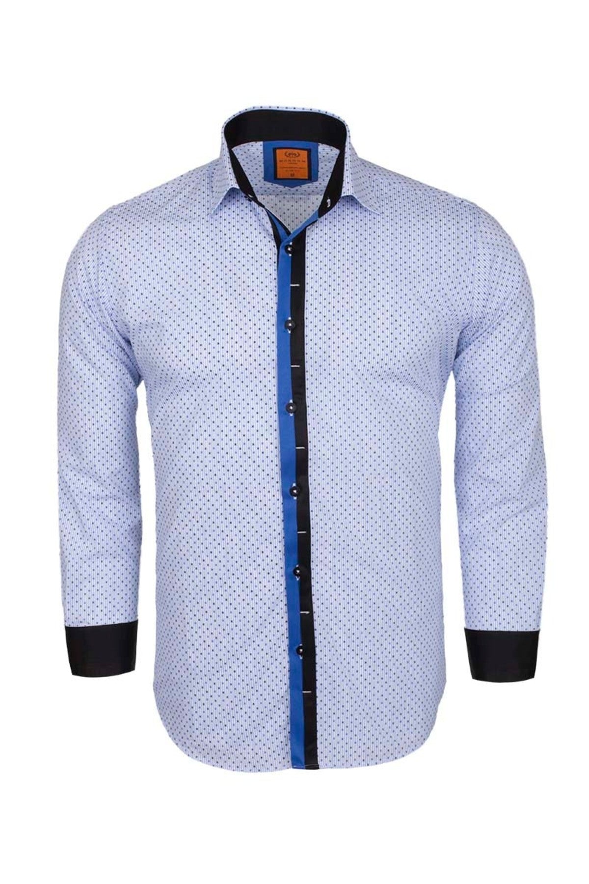 Slim Fit Mavi Detaylı İnce Çizgili Pamuklu Erkek Gömlek