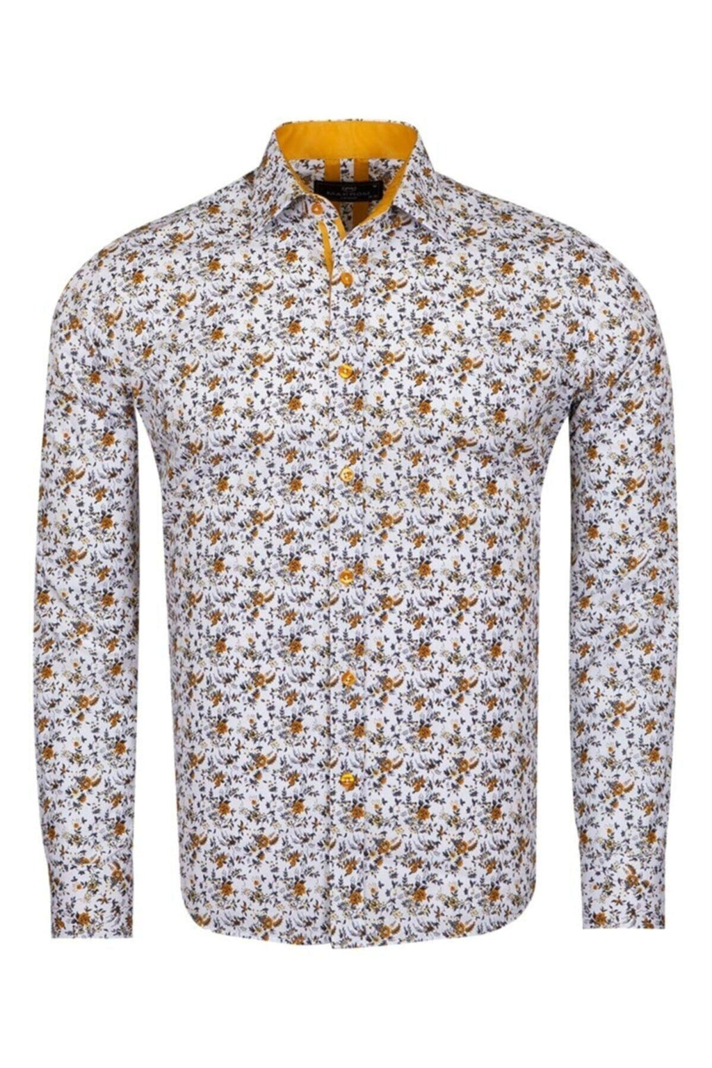 Erkek Camel Desenli Gömlek Yaka Detaylı Pamuklu Slim ve Regular Fit Uzun Kollu Gömlek