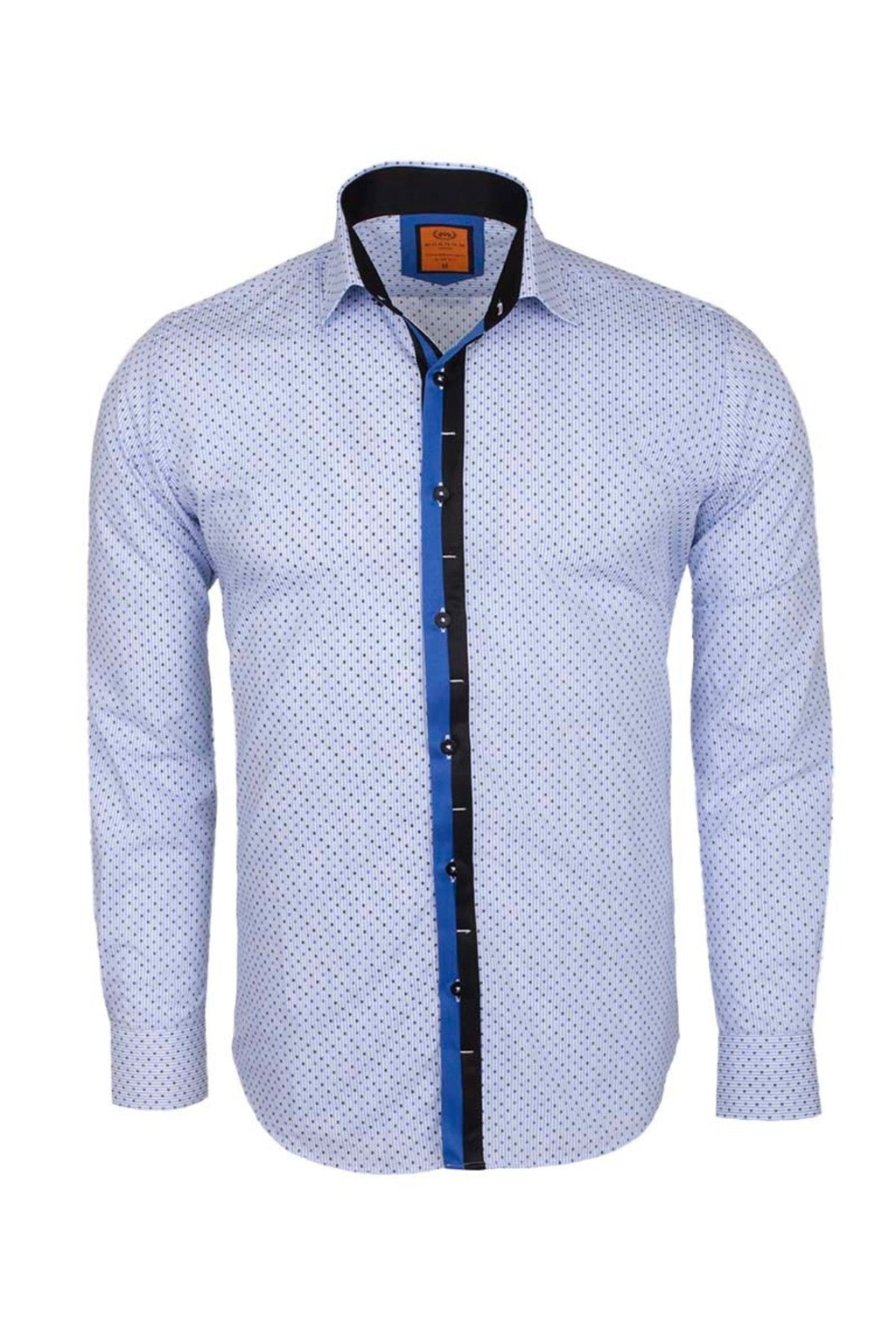 Slim Fit Mavi Detaylı İnce Çizgili Pamuklu Erkek Gömlek