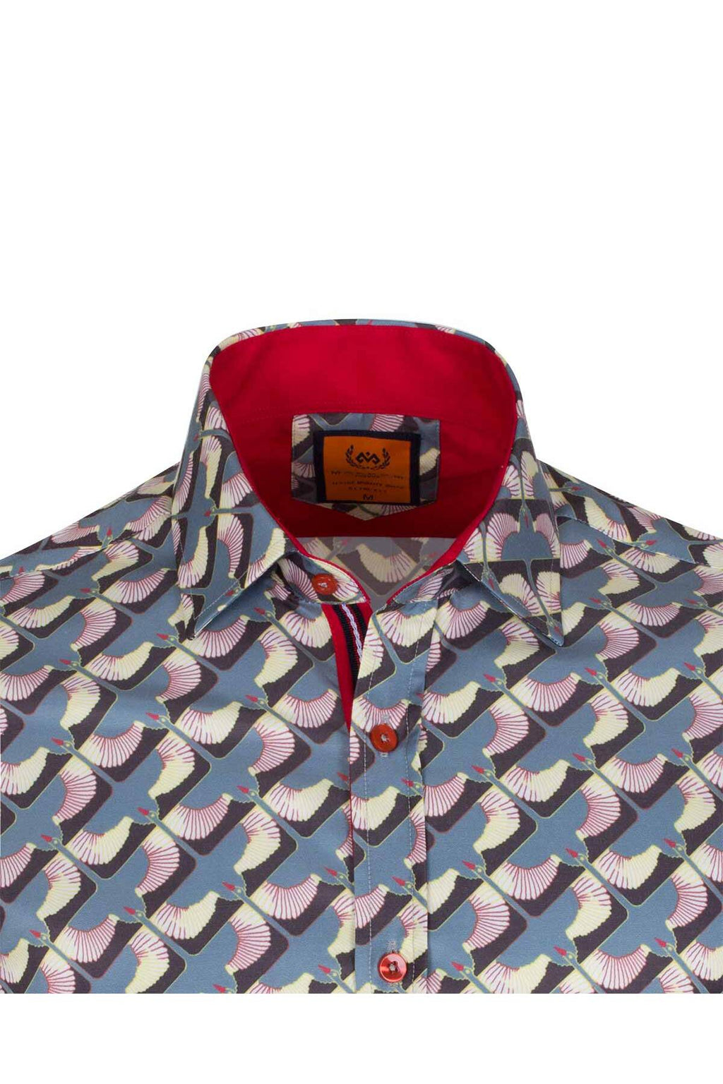 Tasarım Erkek Slim Fit İtalyan Yaka Turna Kuşu Desenli Pamuklu Gömlek