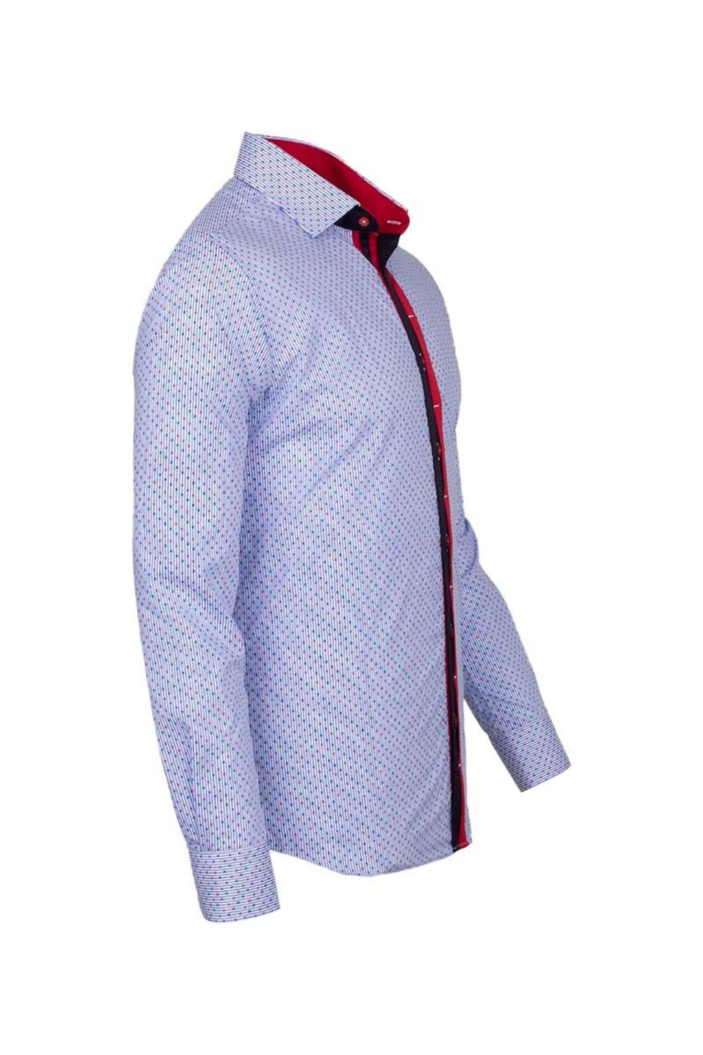 Slim Fit Kırmızı Detaylı İnce Çizgili Pamuklu Erkek Gömlek
