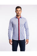 Slim Fit Kırmızı Detaylı İnce Çizgili Pamuklu Erkek Gömlek