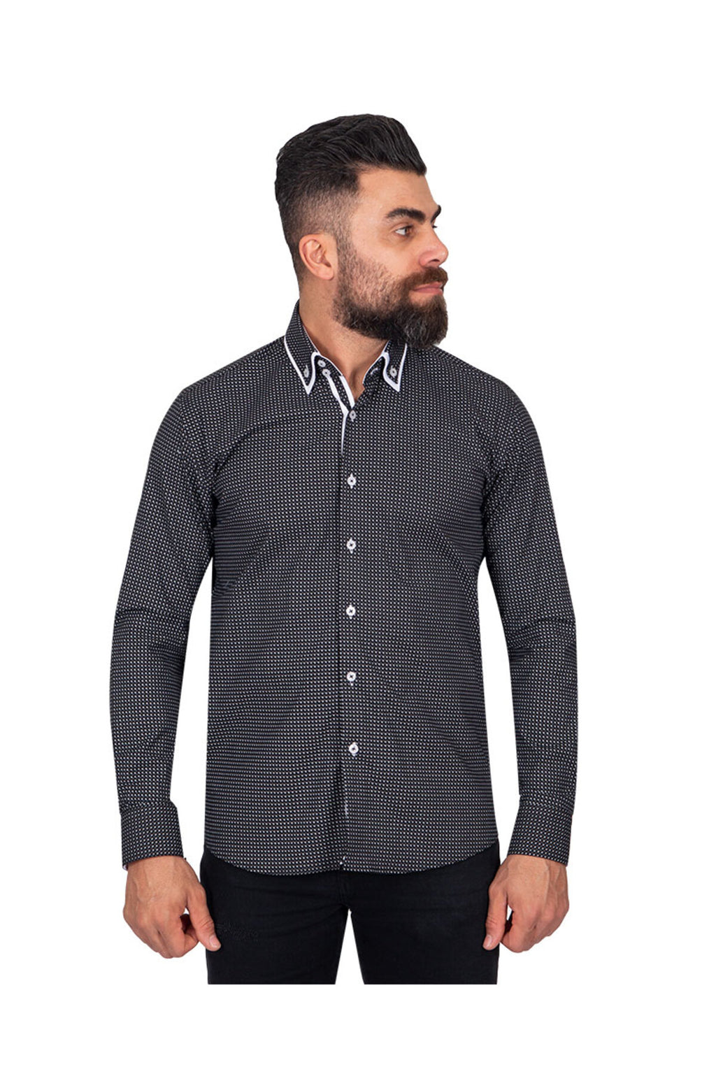 Siyah Tasarım Detaylı Slim Fit Erkek Gömlek
