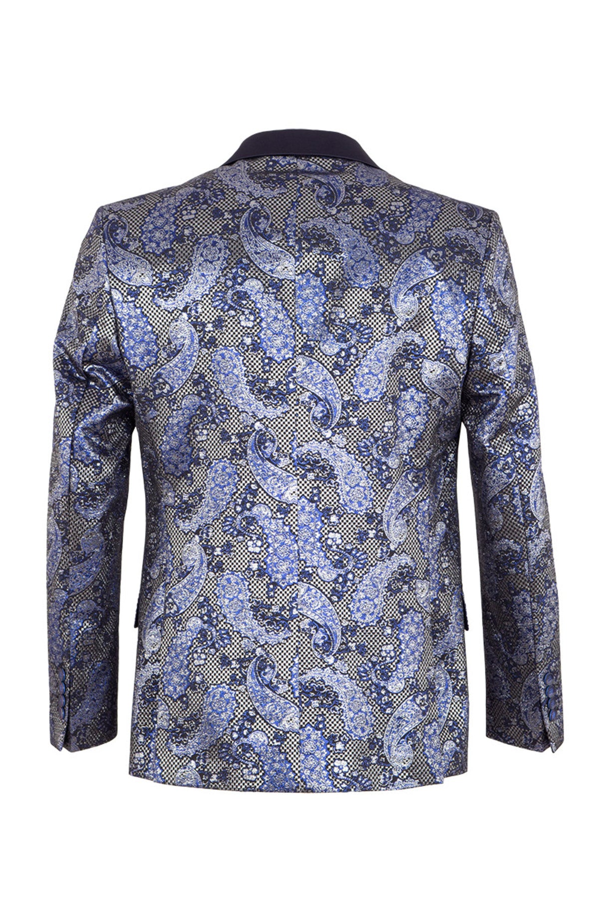 Lüks Lacıvert Gri Paisley Desenli Jakar Smokin Ceket - Slim Fit Papyonlu Özel Gün Ceketi.