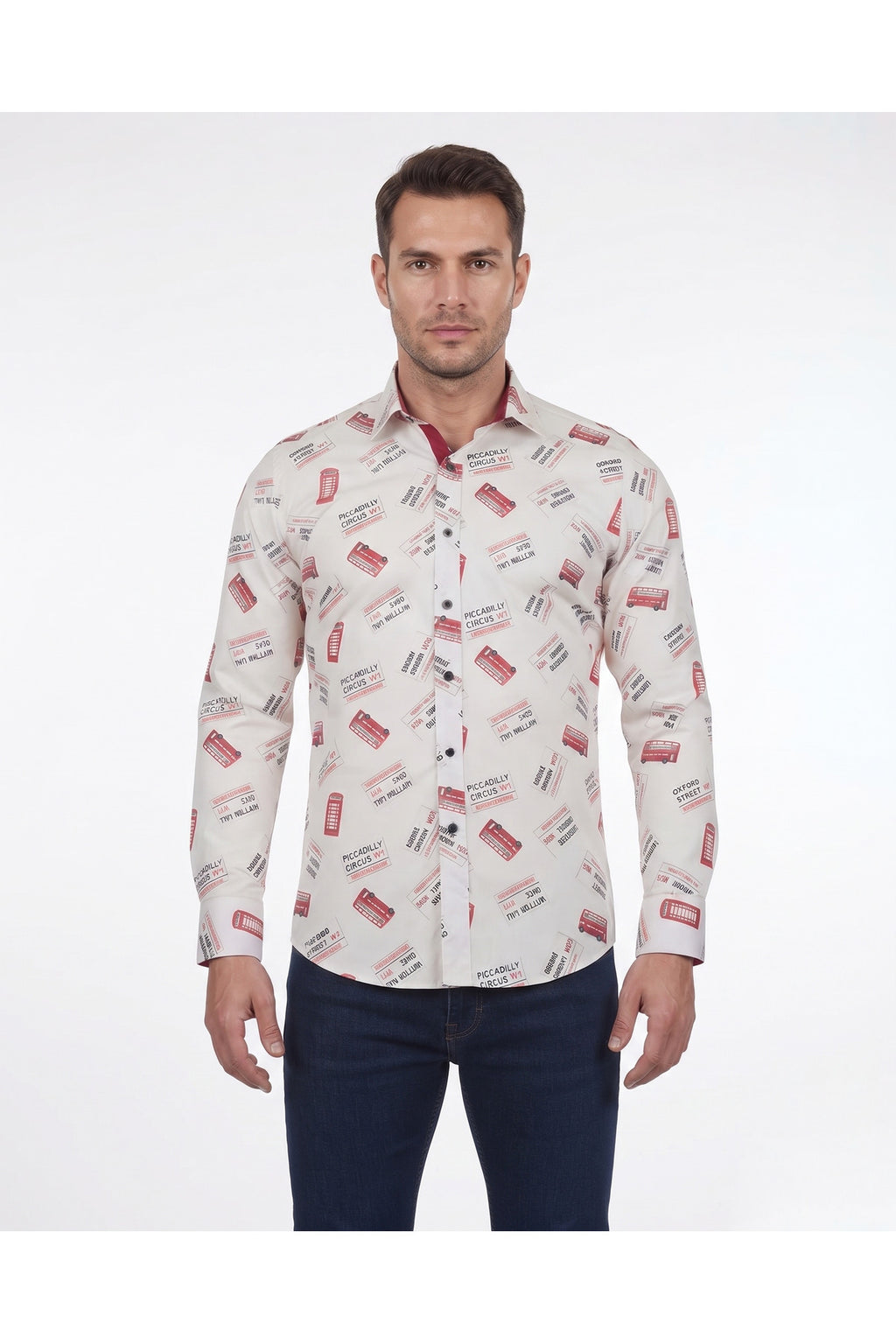 Erkek London Street Style %100 Pamuklu Desenli Gömlek