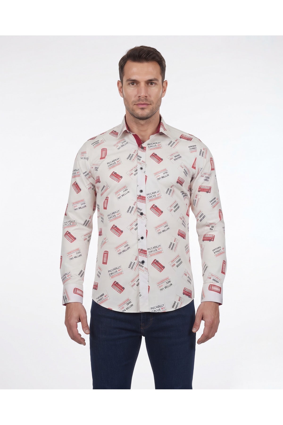 Erkek London Street Style %100 Pamuklu Desenli Gömlek