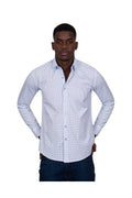Erkek Beyaz Mavi Mikro Desenli Duble Yaka Slim Fit Pamuklu Gömlek