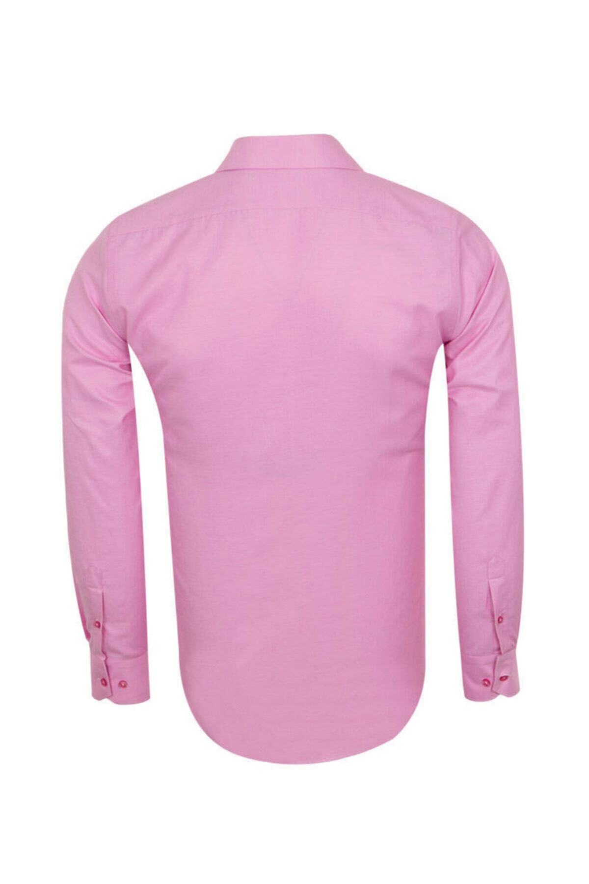 Erkek Pembe Slim Ve Regular Fit Pamuklu Uzun Kollu Gömlek