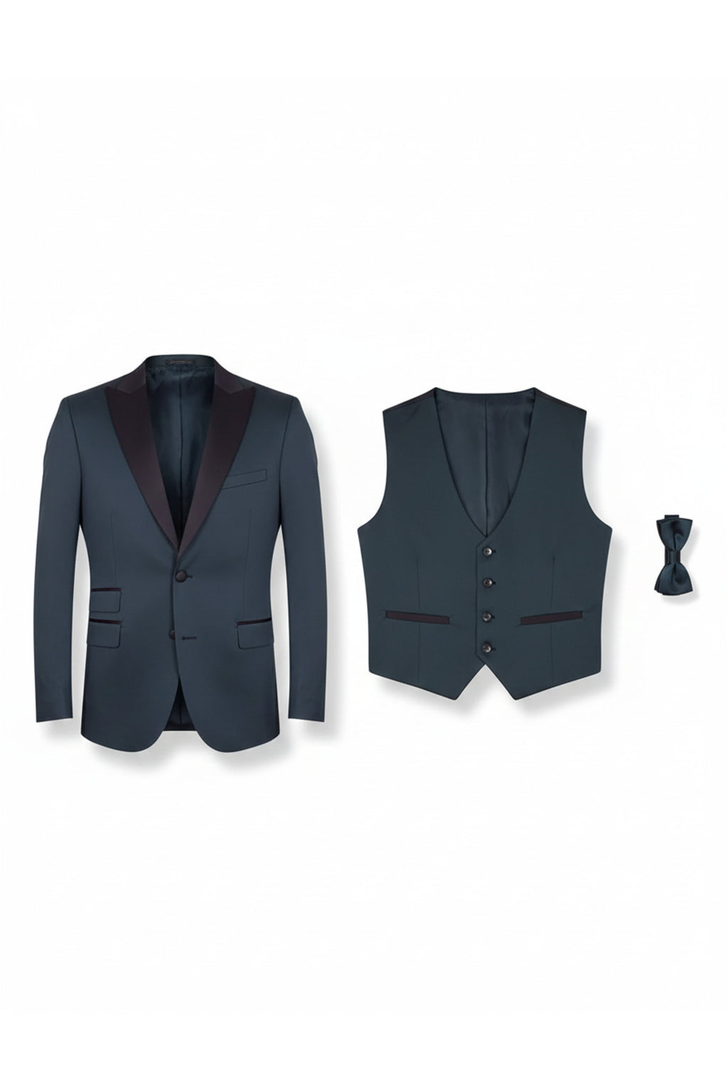 Erkek Slim Fit 3’lü Smokin Seti - Ceket + Yelek + Papyon - Haki