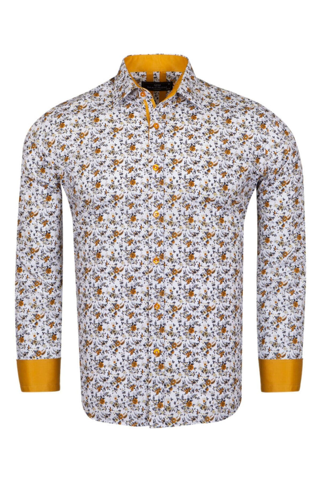 Erkek Camel Desenli Gömlek Yaka Detaylı Pamuklu Slim ve Regular Fit Uzun Kollu Gömlek