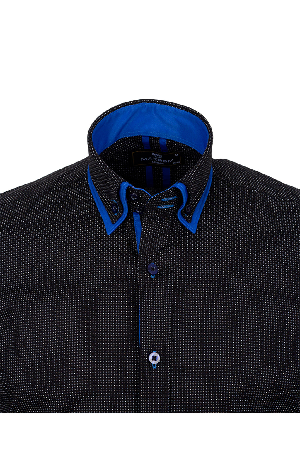Modern Fit Çift Yaka Tasarımlı Siyah Mikro Desenli Gömlek