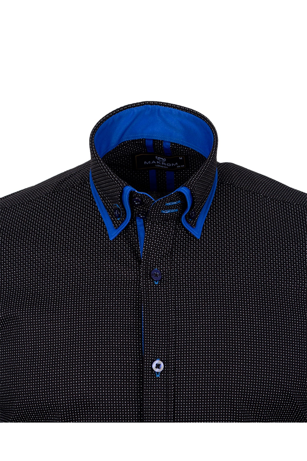 Modern Fit Çift Yaka Tasarımlı Siyah Mikro Desenli Gömlek