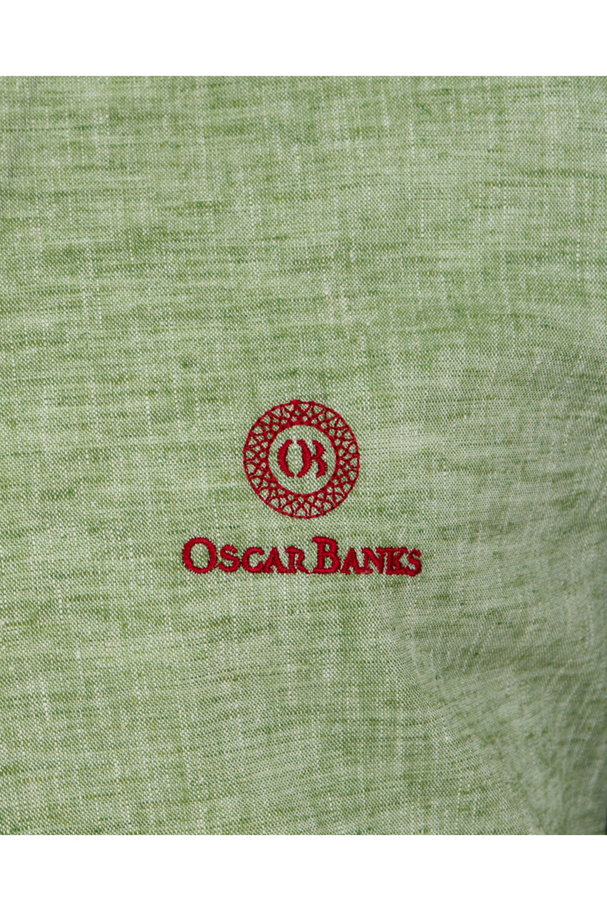 Oscar Banks Erkek Yeşil %100 Keten Kısa Kollu Yazlık Gömlek