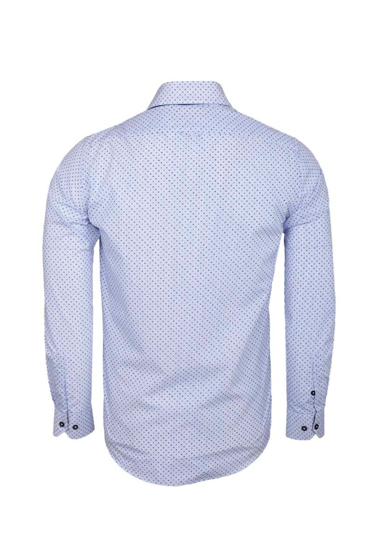 Slim Fit Mavi Detaylı İnce Çizgili Pamuklu Erkek Gömlek