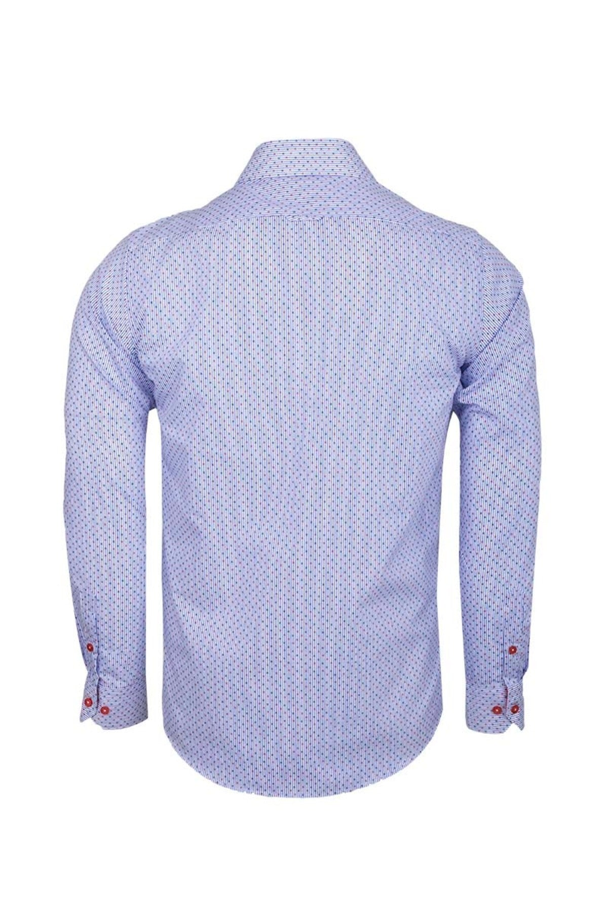 Slim Fit Kırmızı Detaylı İnce Çizgili Pamuklu Erkek Gömlek
