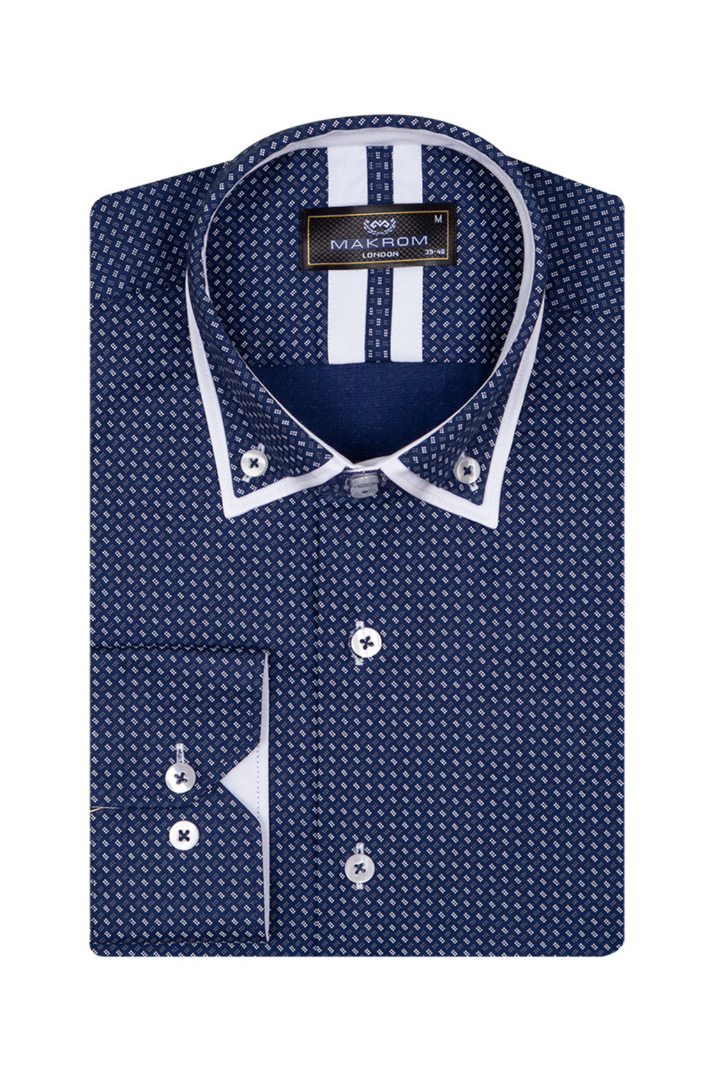 Lacıvert Tasarım Detaylı Slim Fit Erkek Gömlek