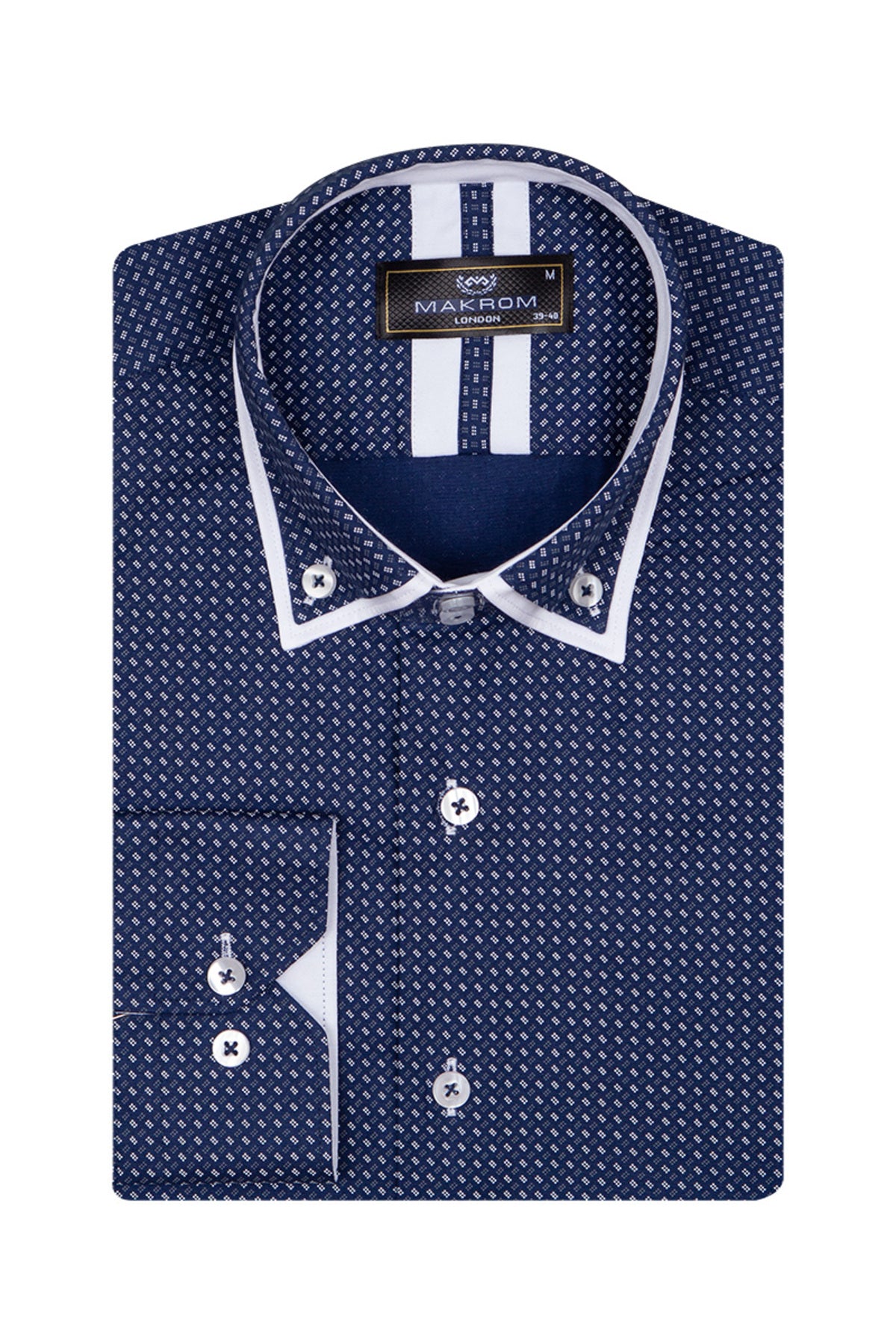 Lacıvert Tasarım Detaylı Slim Fit Erkek Gömlek