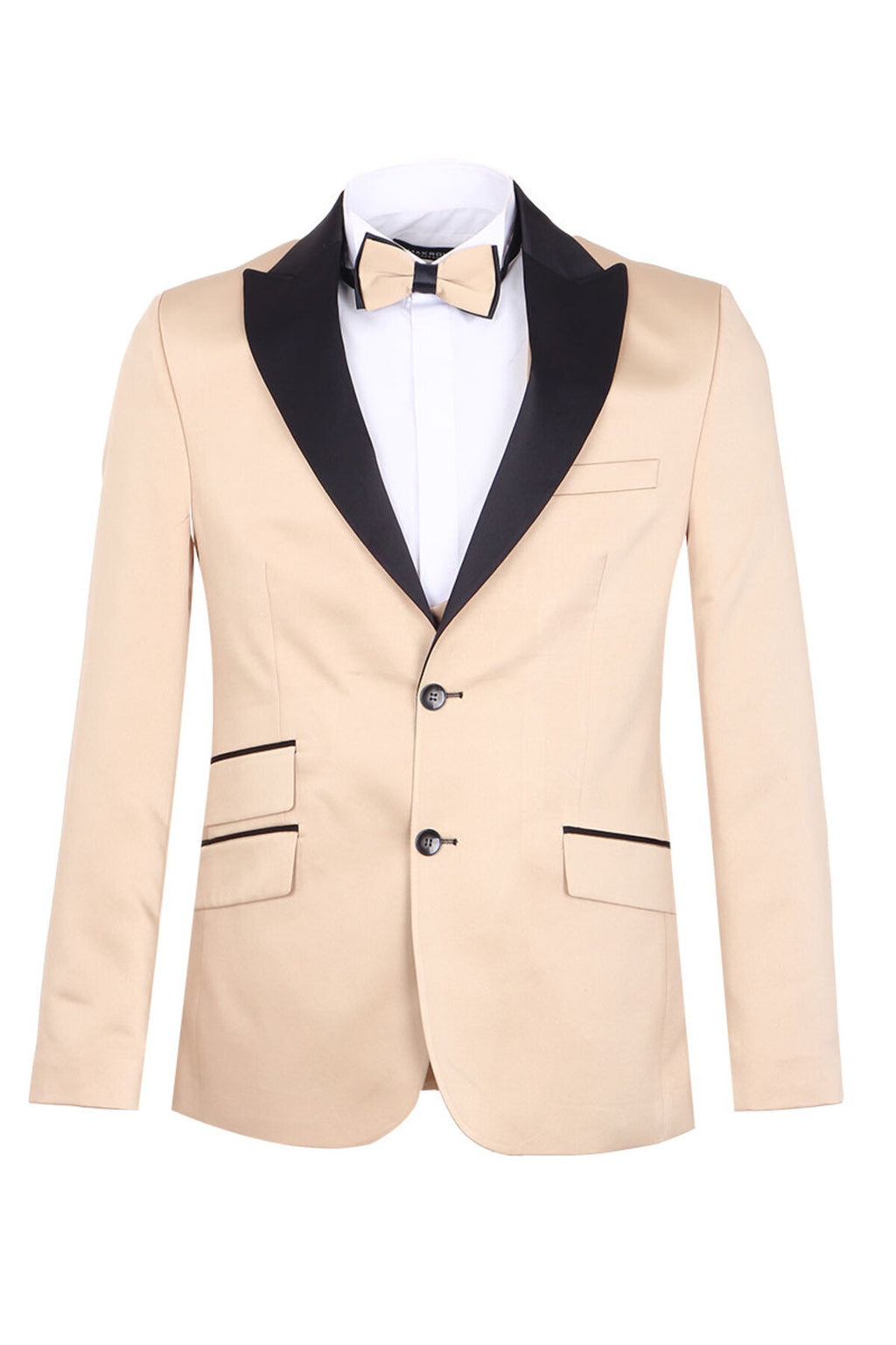 Erkek Slim Fit 3’lü Smokin Seti - Ceket + Yelek + Papyon - Bej