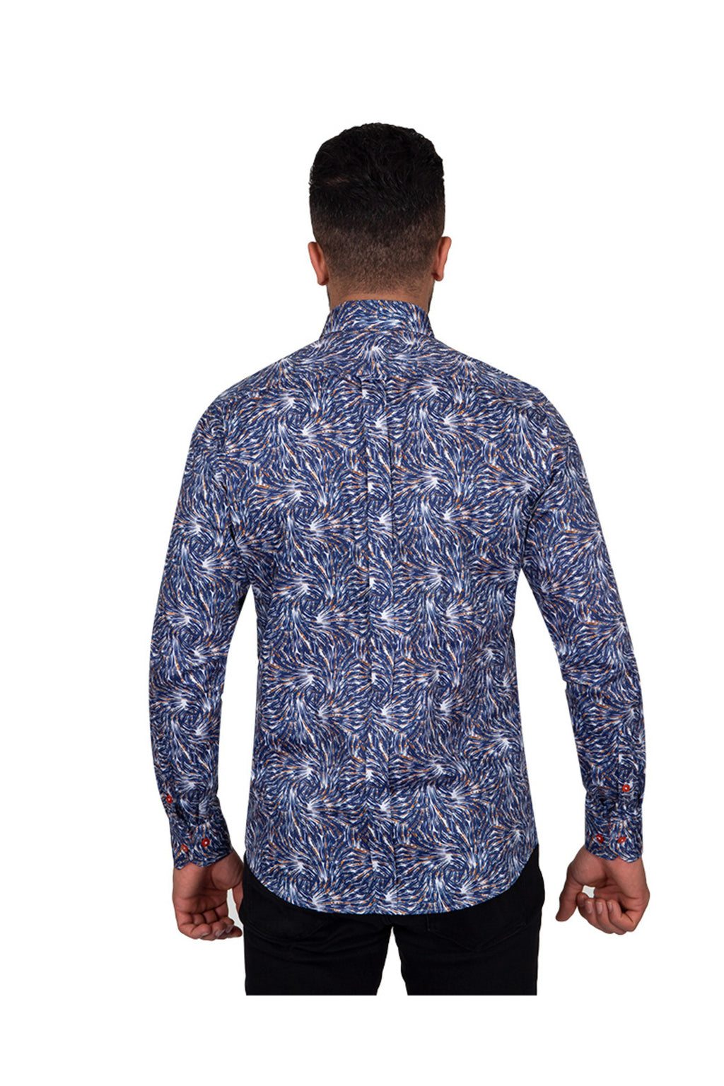 Slim Fit - Kırmızı Detaylı Mikro Desenli %100 Pamuk Gömlek
