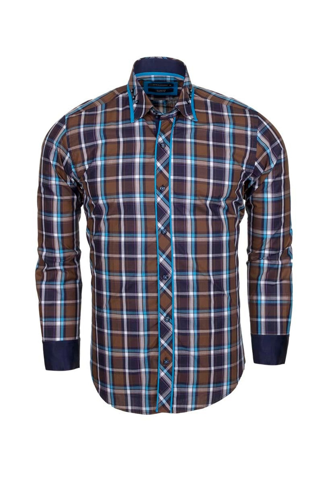 Erkek Kahverengi Kareli Slim Fit %100 Pamuk Casual Tasarım Gömlek