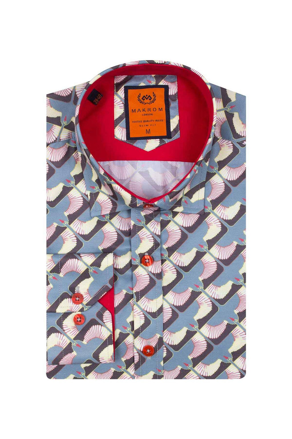 Tasarım Erkek Slim Fit İtalyan Yaka Turna Kuşu Desenli Pamuklu Gömlek