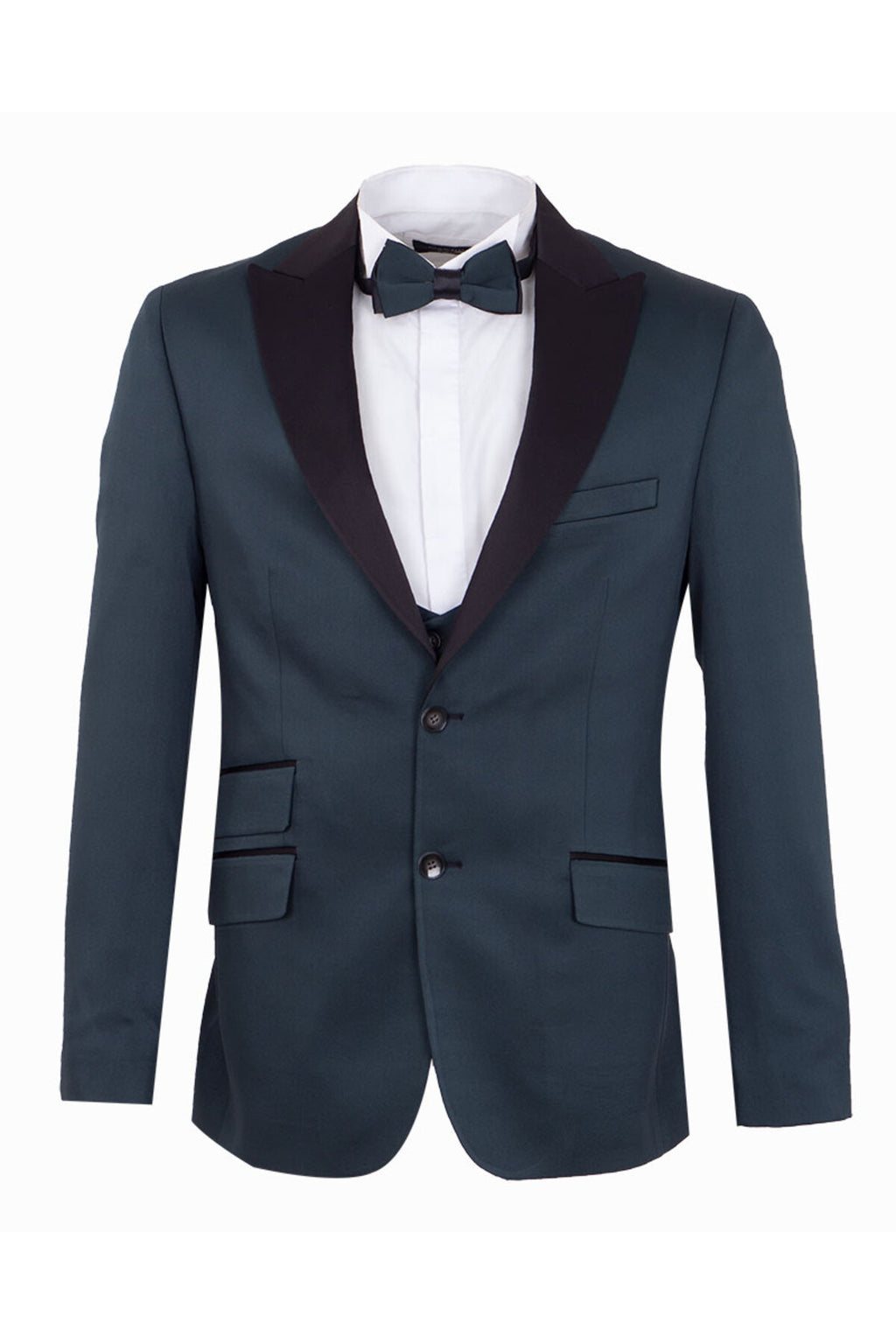 Erkek Slim Fit 3’lü Smokin Seti - Ceket + Yelek + Papyon - Haki