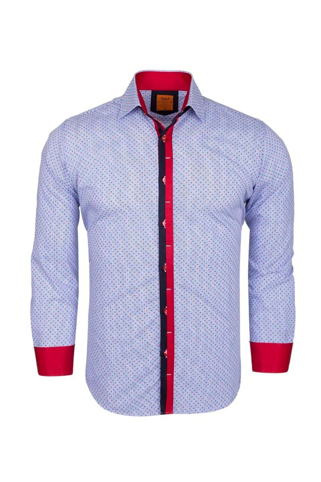 Slim Fit Kırmızı Detaylı İnce Çizgili Pamuklu Erkek Gömlek