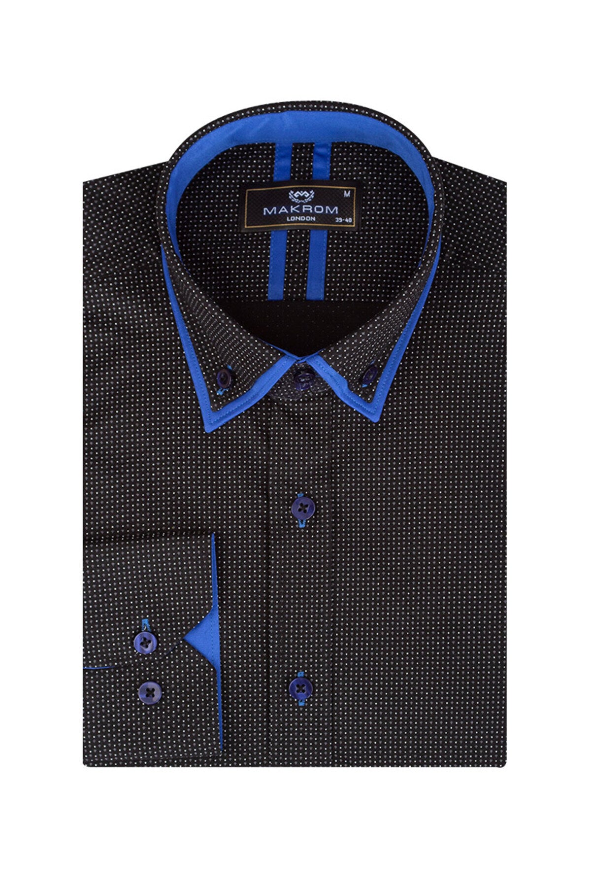 Modern Fit Çift Yaka Tasarımlı Siyah Mikro Desenli Gömlek