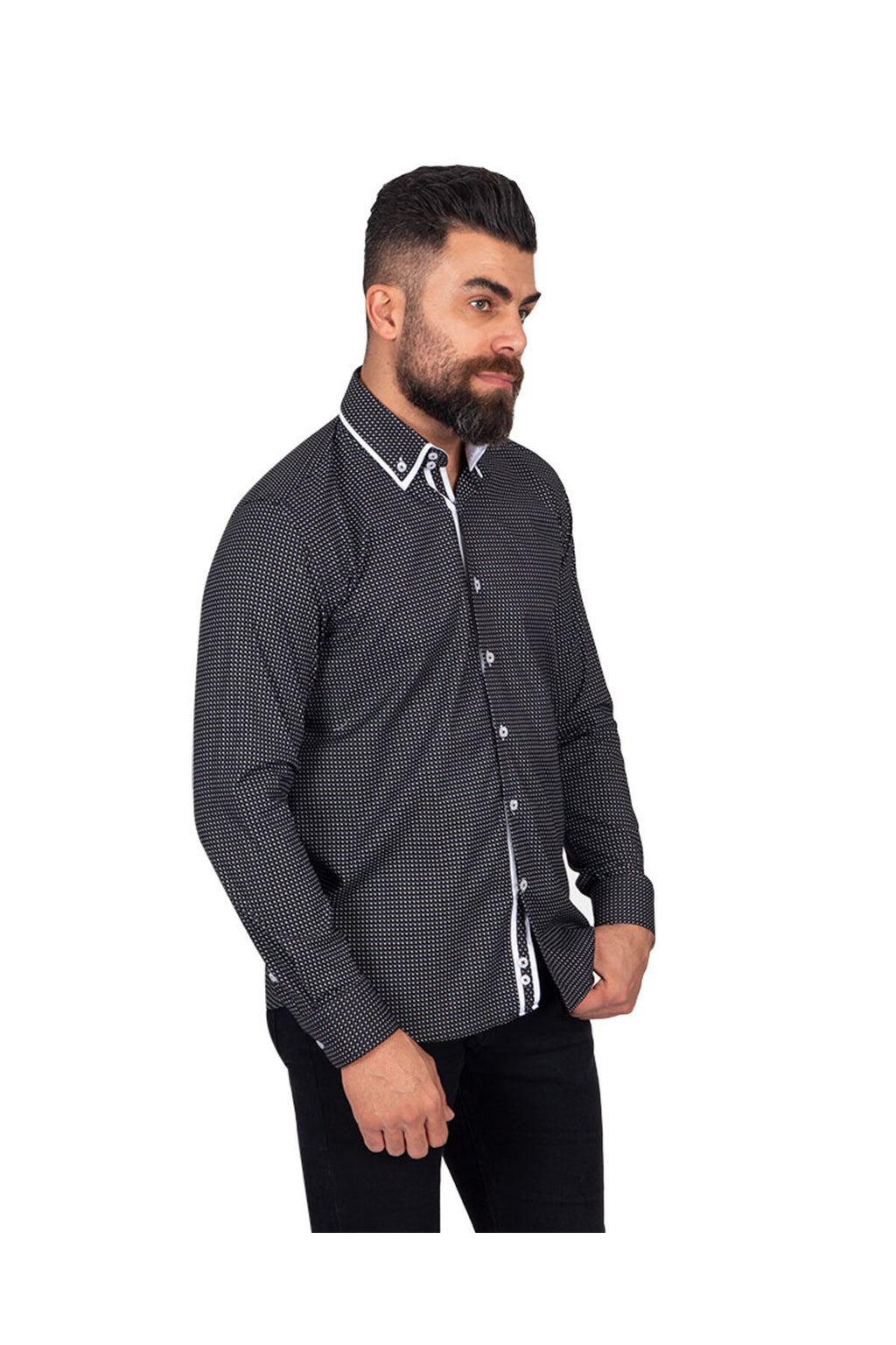 Siyah Tasarım Detaylı Slim Fit Erkek Gömlek
