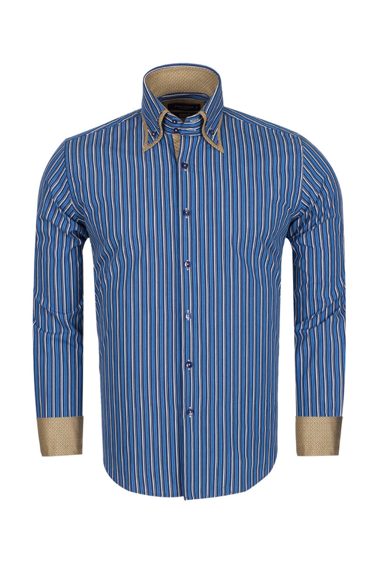 Premium Seri %100 Pamuk Slim Fit Double Yaka Çizgili Gömlek