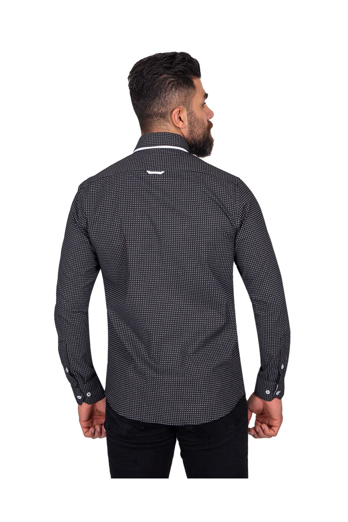 Siyah Tasarım Detaylı Slim Fit Erkek Gömlek