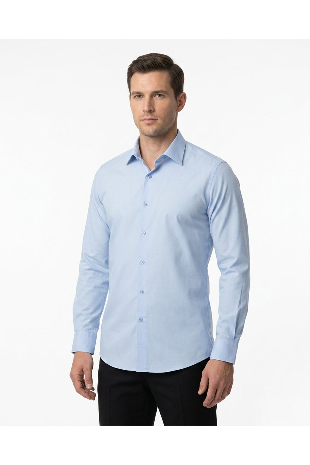 Erkek Açık Mavi %100 Pamuk Slim Fit Uzun Kollu Klasik Gömlek