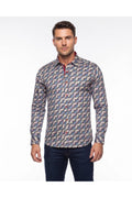 Tasarım Erkek Slim Fit İtalyan Yaka Turna Kuşu Desenli Pamuklu Gömlek