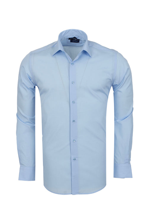 Erkek Açık Mavi %100 Pamuk Slim Fit Uzun Kollu Klasik Gömlek