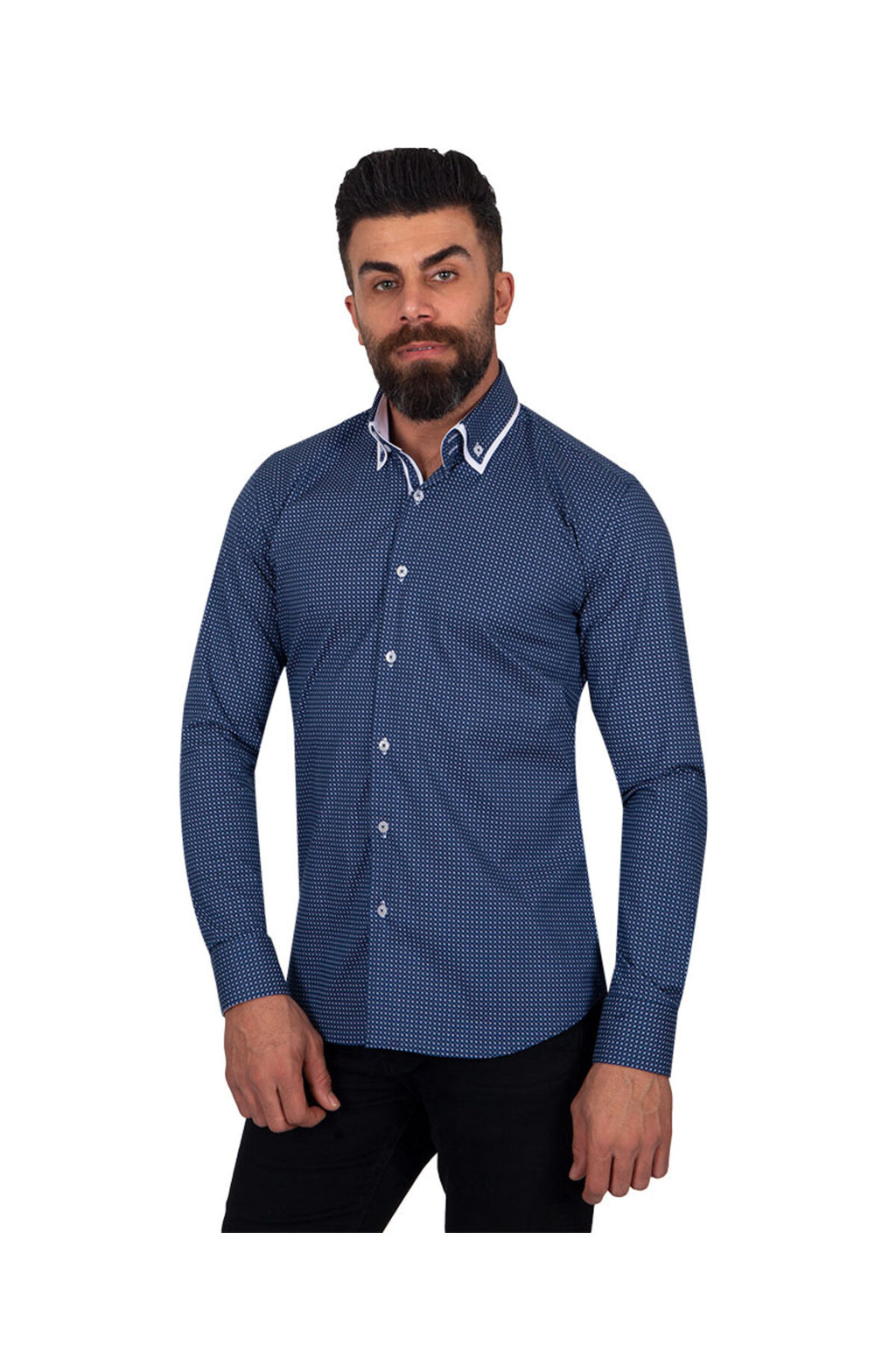 Lacıvert Tasarım Detaylı Slim Fit Erkek Gömlek