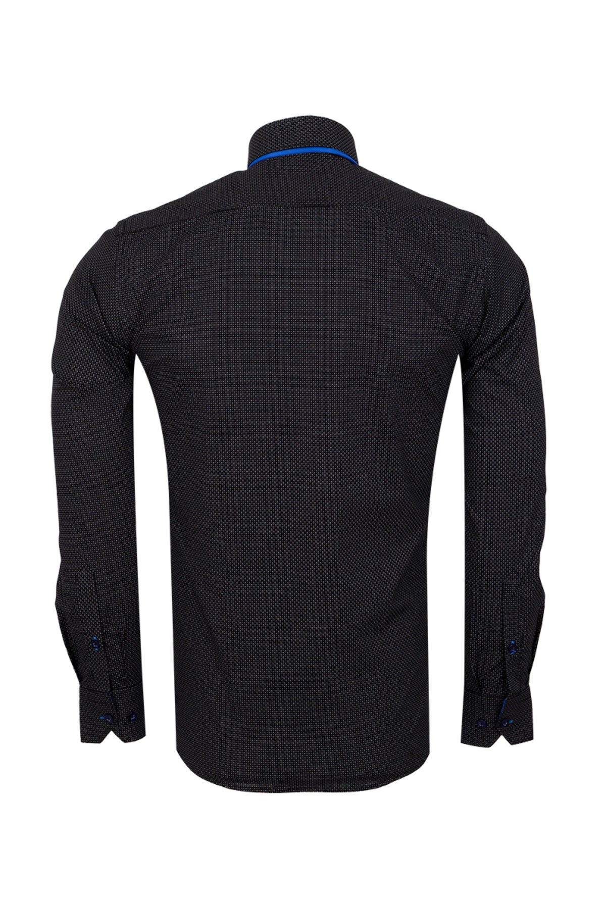 Modern Fit Çift Yaka Tasarımlı Siyah Mikro Desenli Gömlek