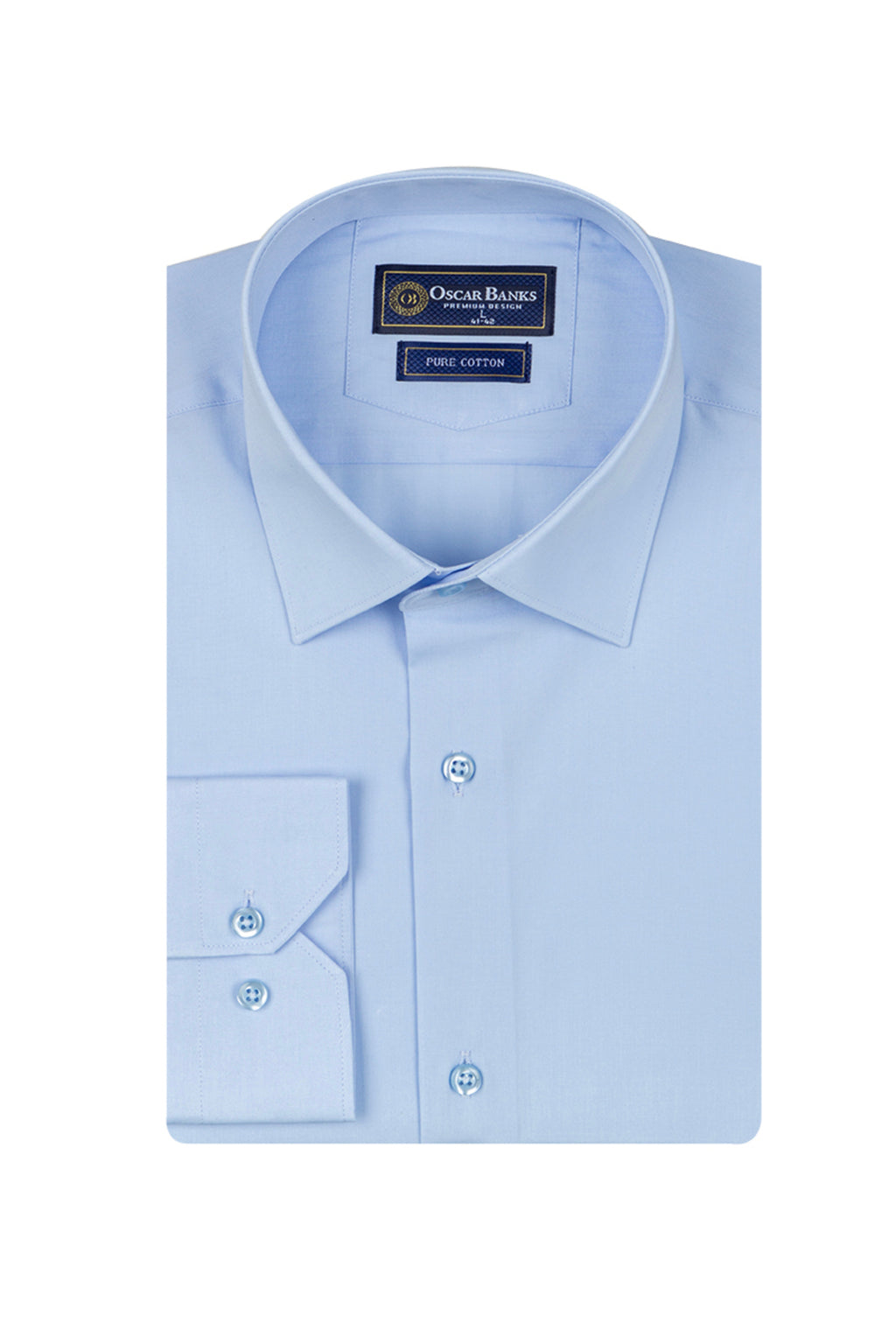 Erkek Açık Mavi %100 Pamuk Slim Fit Uzun Kollu Klasik Gömlek